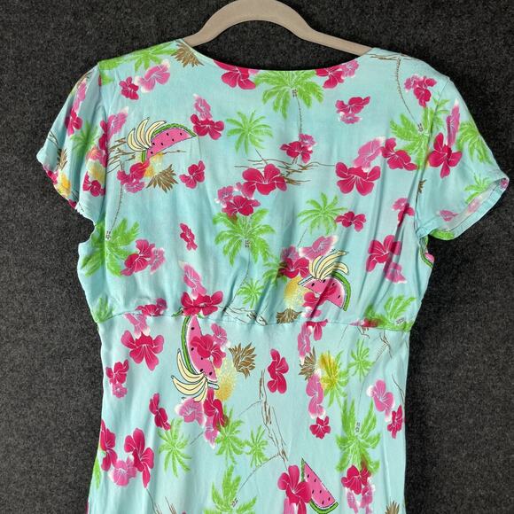 Usindo Y2K Babydoll Dress Womens Large Blue Floral Beaded Sequin Ruffle Fairy - Picture 12 of 15